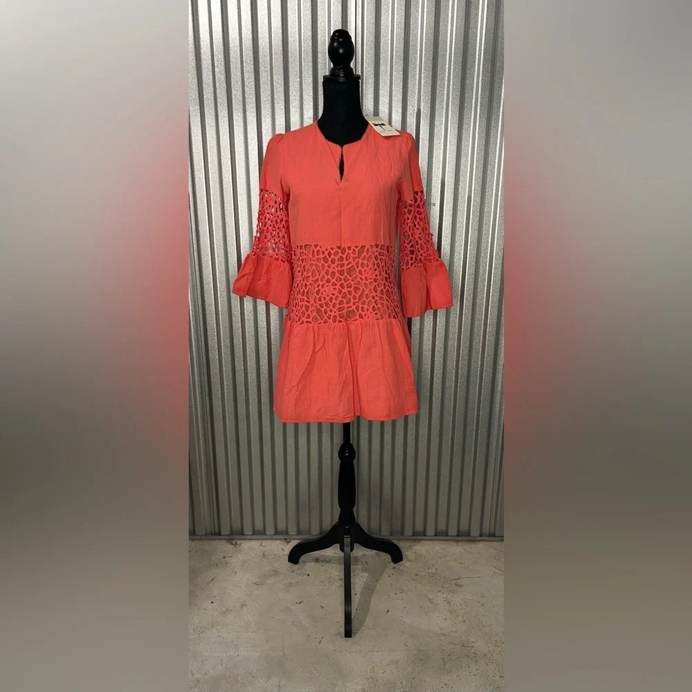 Women’s Tyler Böe NWT Pink Cotton Split Neck Midi Tunic Long Sleeve Dress XS - Picture 1 of 4